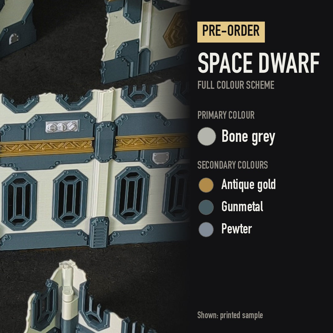 Space Dwarf full colour scheme: primary and secondary colours, shown on a printed sample