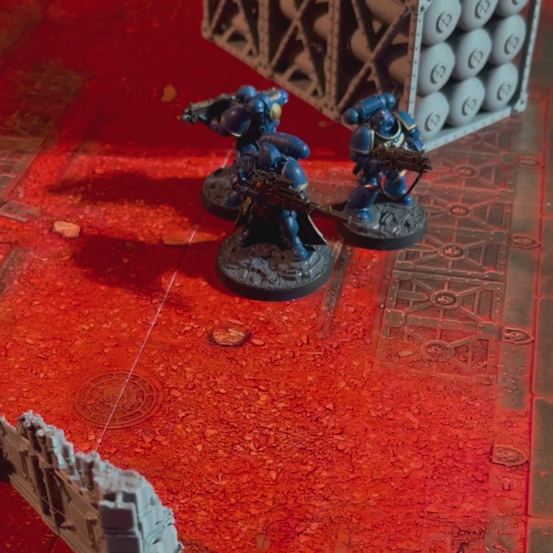 ttr-327-video-play: a token being placed on the table beside a squad of miniatures