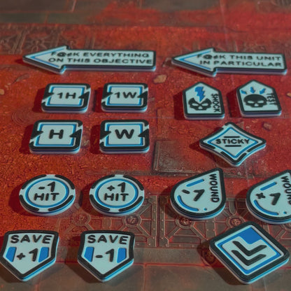 ttr-327-video-set: slow pan across the full token set laid out on a gaming table