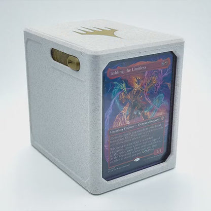 Lockable Commander deck box being unlocked, unpacked and repacked (designer footage, Delta Made)