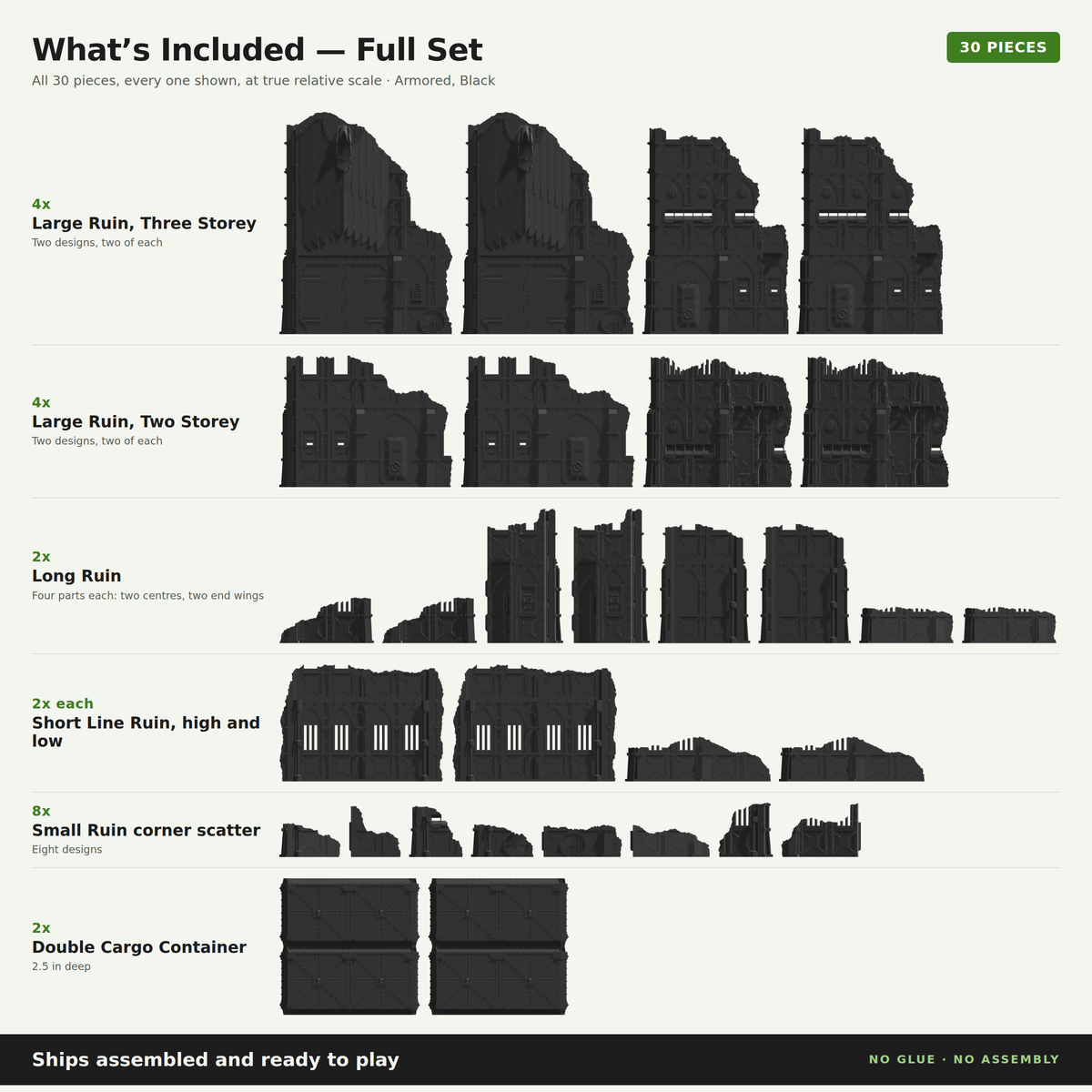 Foldable Armored Ruins 11th Ed Competitive 40k Terrain Table: Full Set or Singles