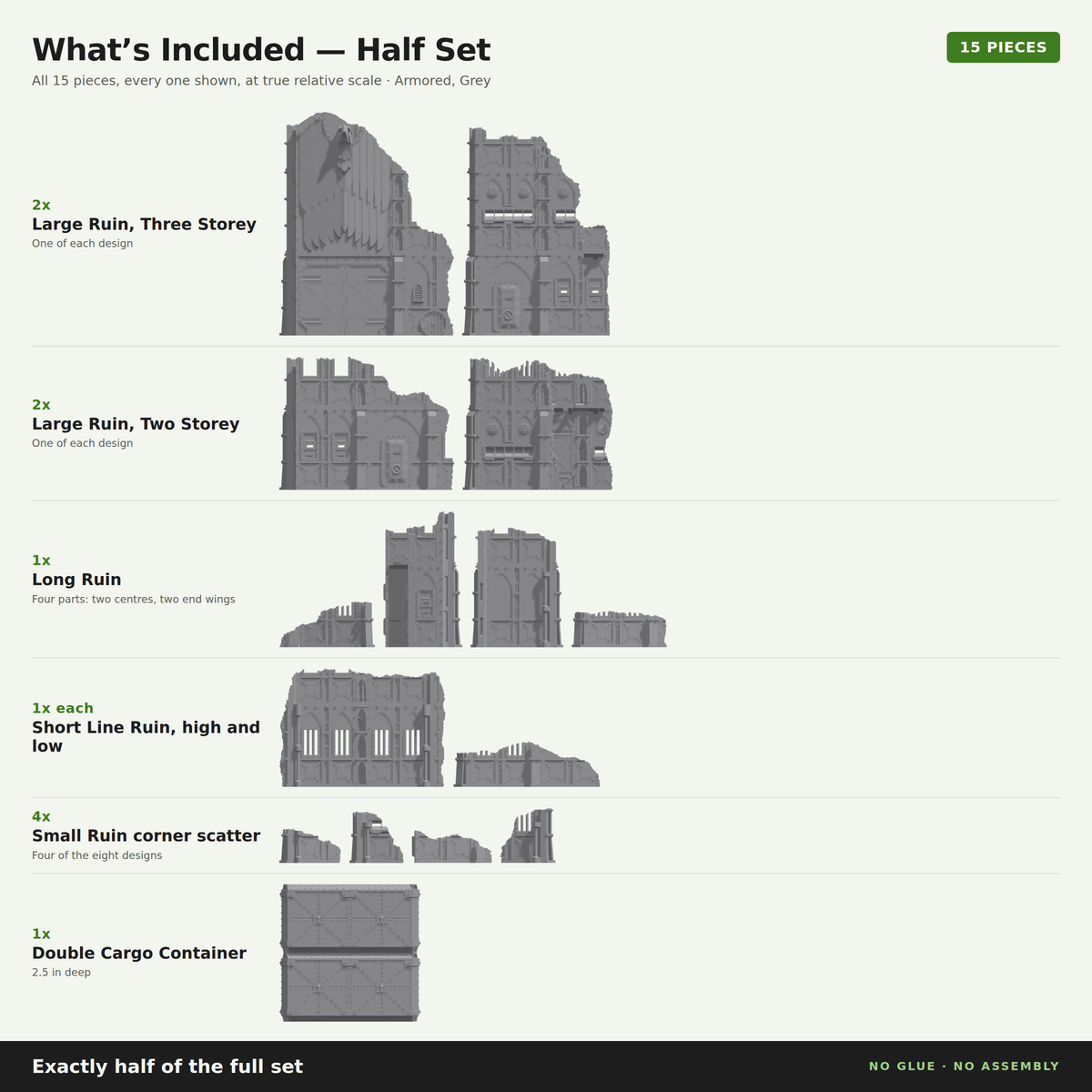 Foldable Armored Ruins 11th Ed Competitive 40k Terrain Table: Full Set or Singles